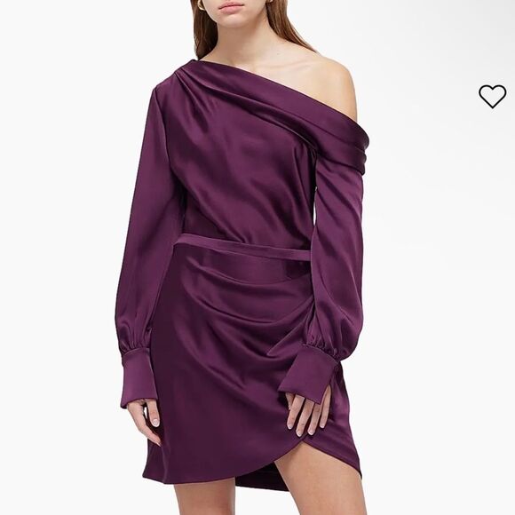 JONATHAN SIMKHAI Cameron One-Shoulder Minidress Elegant Purple DRAPED SATIN 12 - Picture 1 of 14